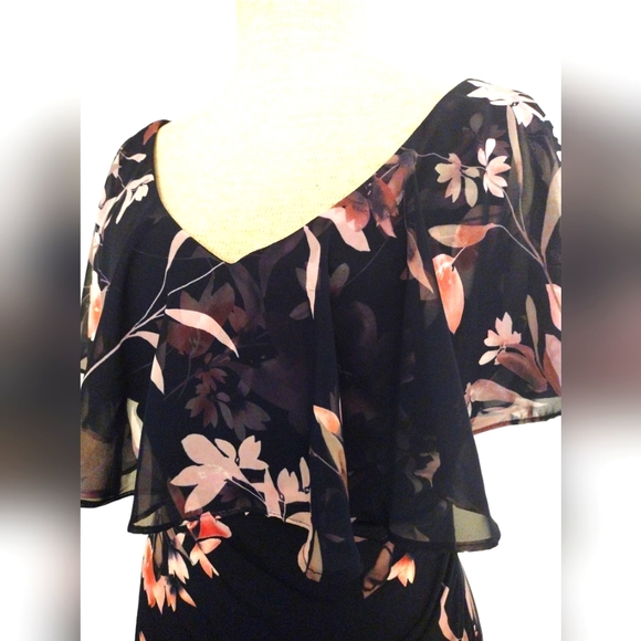 NWOT CONNECTED BEAUTIFUL WOMENS FLORAL FLUTTER SLEEVE DRESS SIZE 8 - Picture 5 of 9
